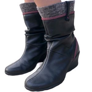 Merrell Wedge Leather Lily Black Boots Vibram 8